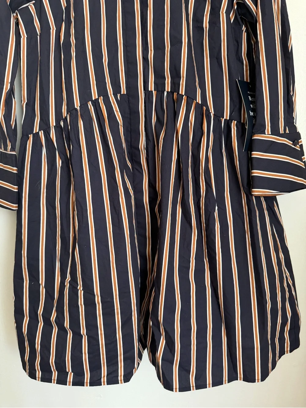 Tuckernuck Shirt Dress Long Sleeve Navy Brown Midi Drop Waist Women Size Large